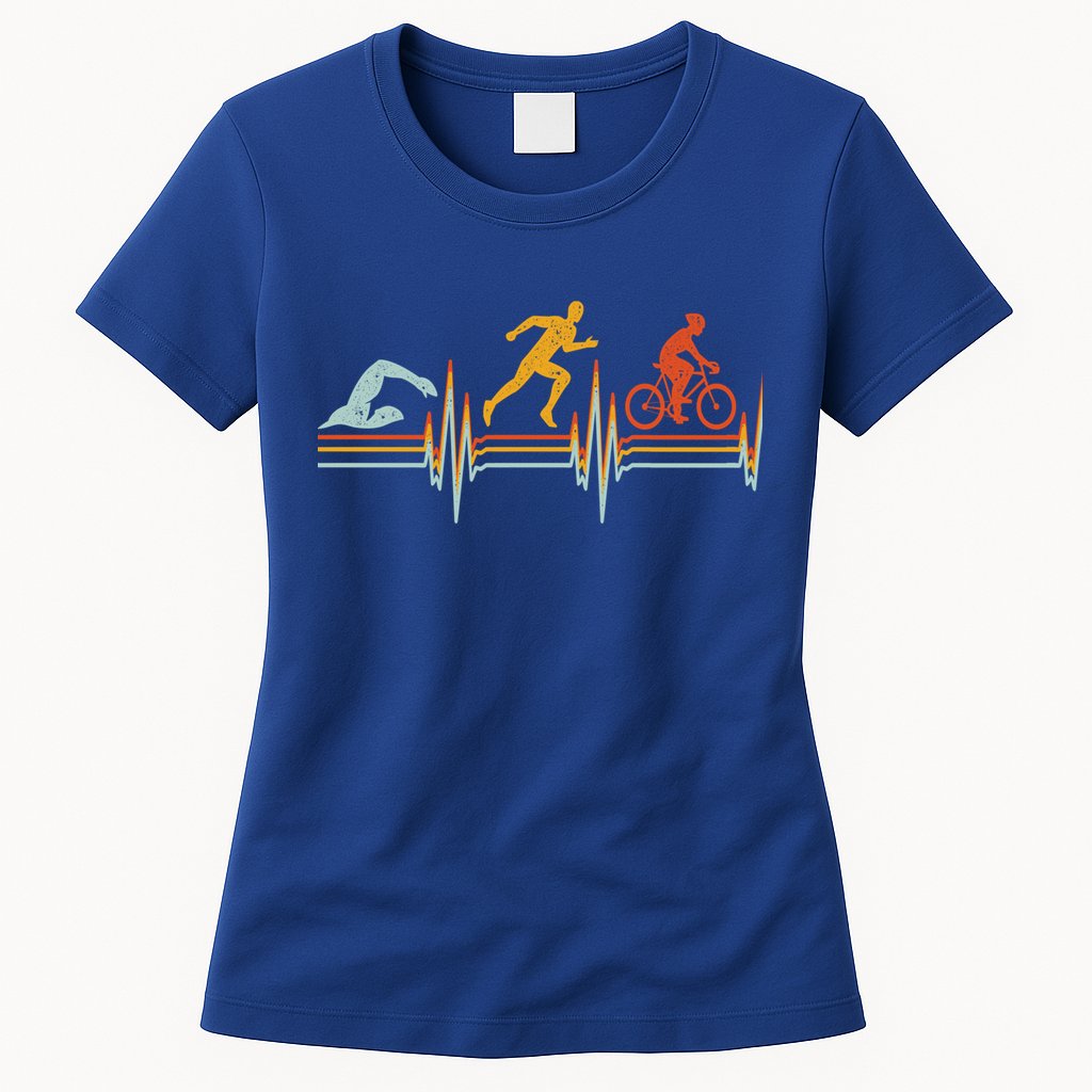 Vintage Triathlon Swim Bike Run Triathlete Heartbeat Cute Gift Womens T-Shirt