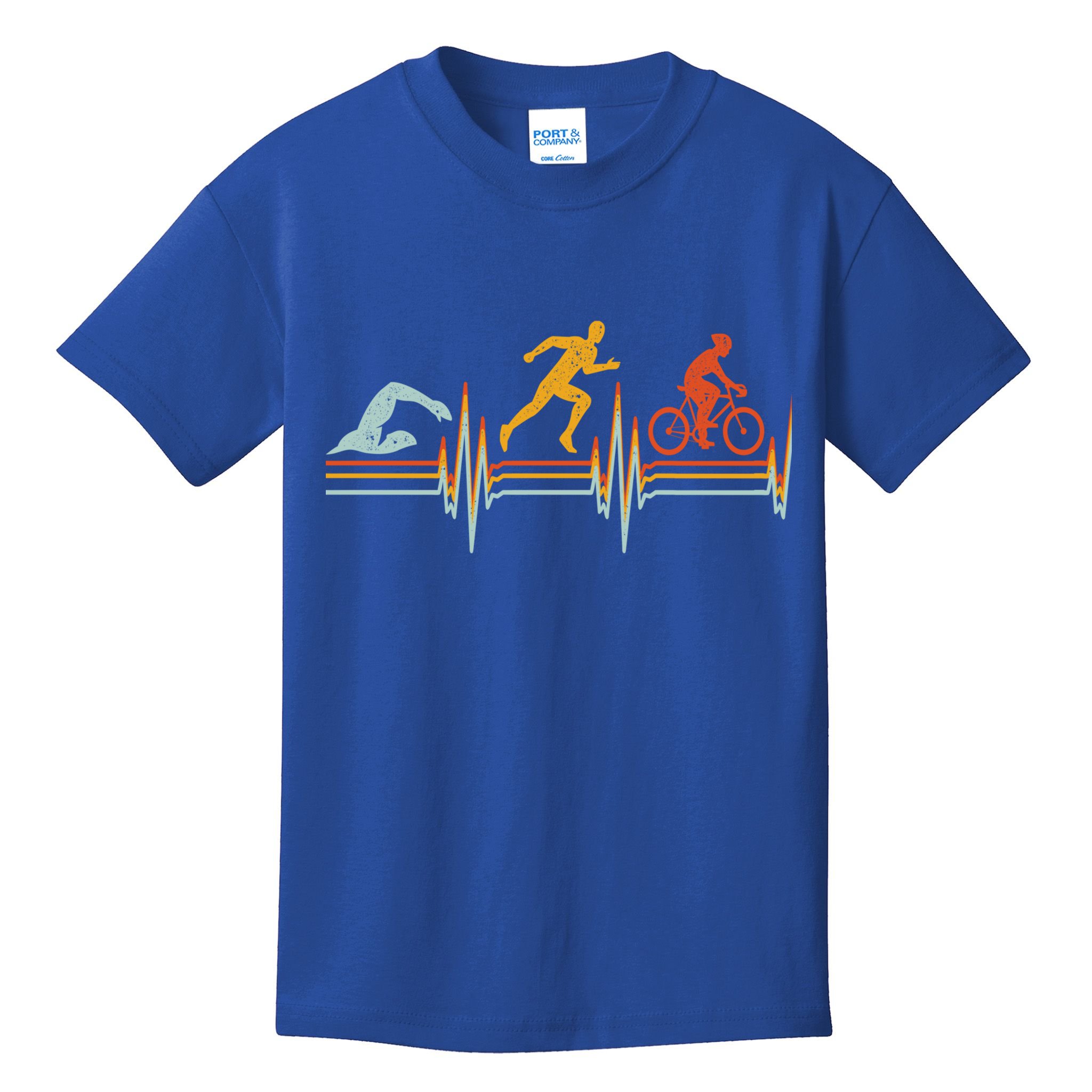 Vintage Triathlon Swim Bike Run Triathlete Heartbeat Cute Gift Kids T-Shirt
