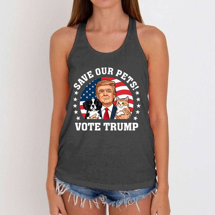 Vote Trump Save Our Pets Cats Dogs 2024 Make Pets Safe Again Women's Knotted Racerback Tank