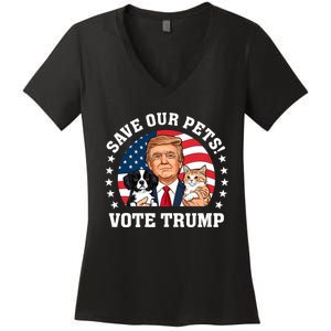 Vote Trump Save Our Pets Cats Dogs 2024 Make Pets Safe Again Women's V-Neck T-Shirt