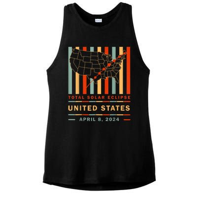 Vintage Total Solar Eclipse 2024 United States Ladies PosiCharge Tri-Blend Wicking Tank