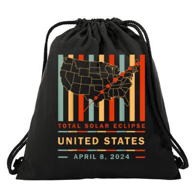 Vintage Total Solar Eclipse 2024 United States Drawstring Bag