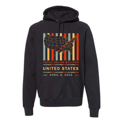 Vintage Total Solar Eclipse 2024 United States Premium Hoodie