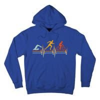 Vintage Triathlon Swim Bike Run Triathlete Heartbeat Gift Tall Hoodie