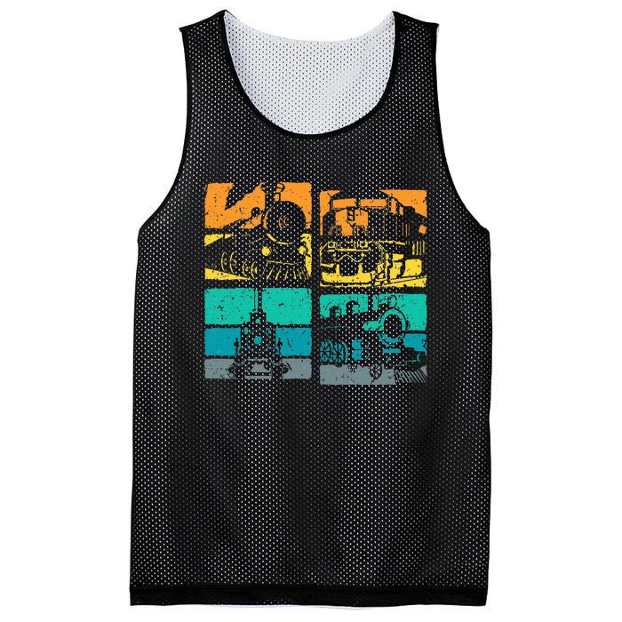 Vintage Trains Steam Locomotive Railroad Mesh Reversible Basketball Jersey Tank