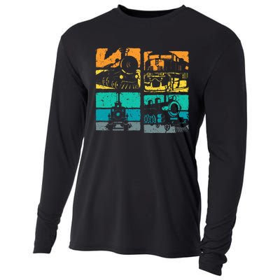 Vintage Trains Steam Locomotive Railroad Cooling Performance Long Sleeve Crew