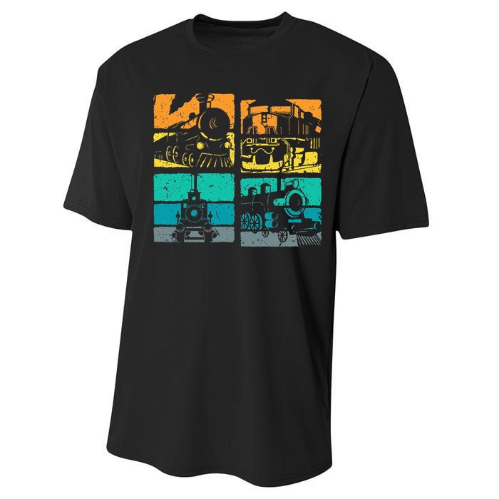 Vintage Trains Steam Locomotive Railroad Performance Sprint T-Shirt