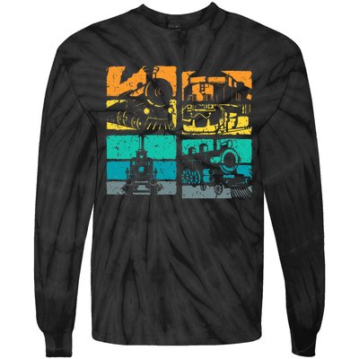 Vintage Trains Steam Locomotive Railroad Tie-Dye Long Sleeve Shirt