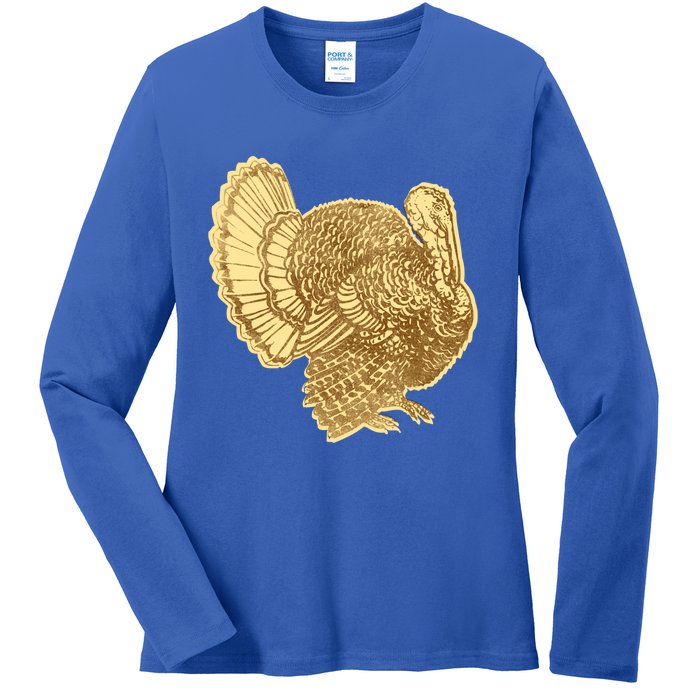 Vintage Thanksgiving Turkey Gift Ladies Long Sleeve Shirt