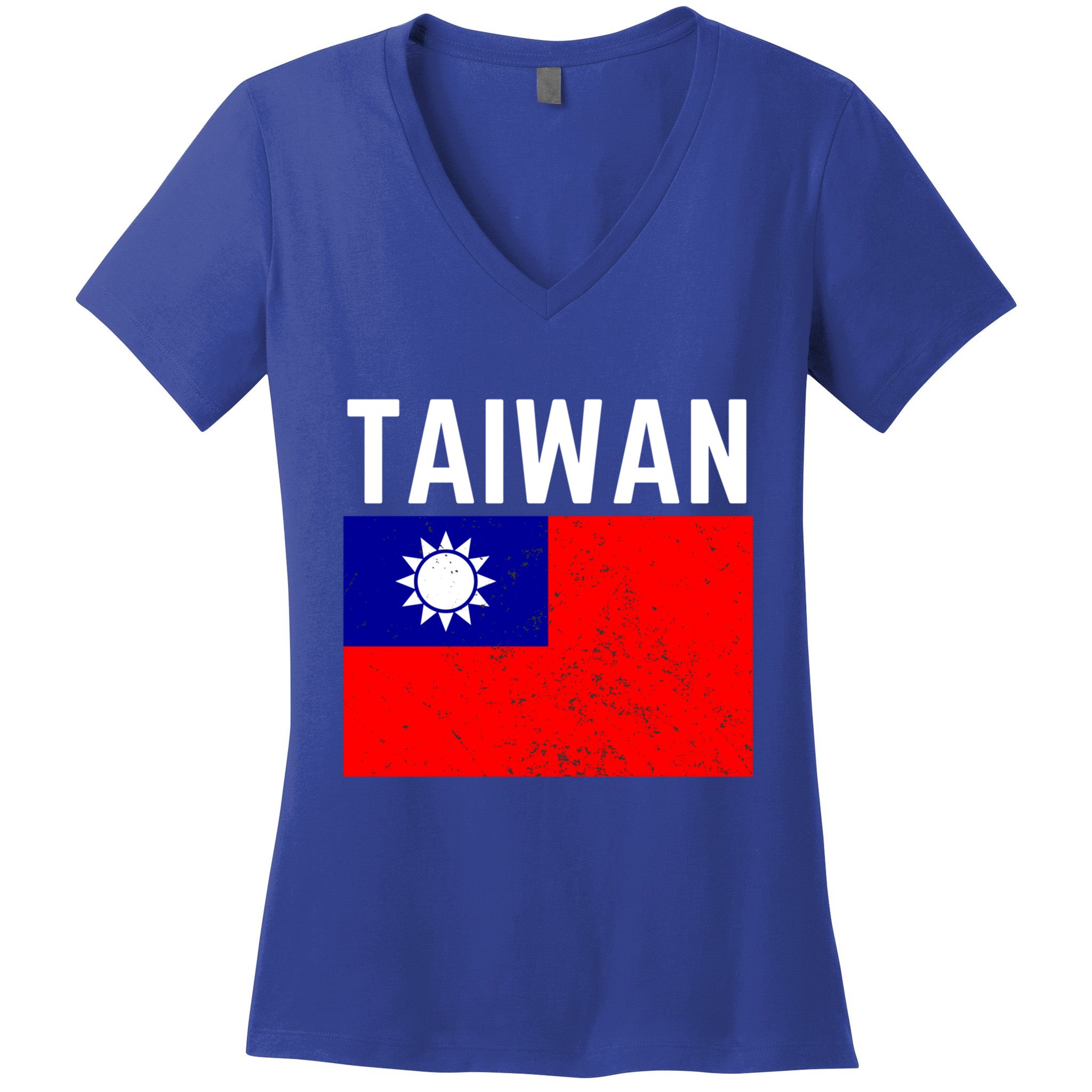 Vintage Taiwan Taiwanese Flag Pride Gift Funny Gift Women's V-Neck T-Shirt