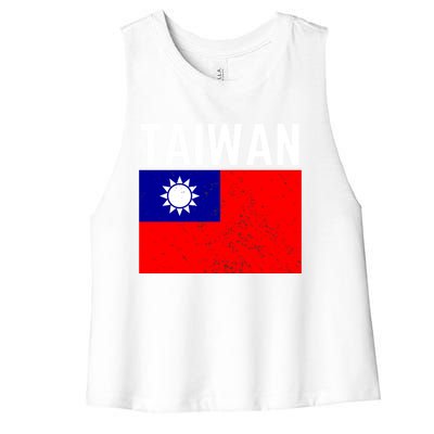 Vintage Taiwan Taiwanese Flag Pride Gift Funny Gift Women's Racerback Cropped Tank