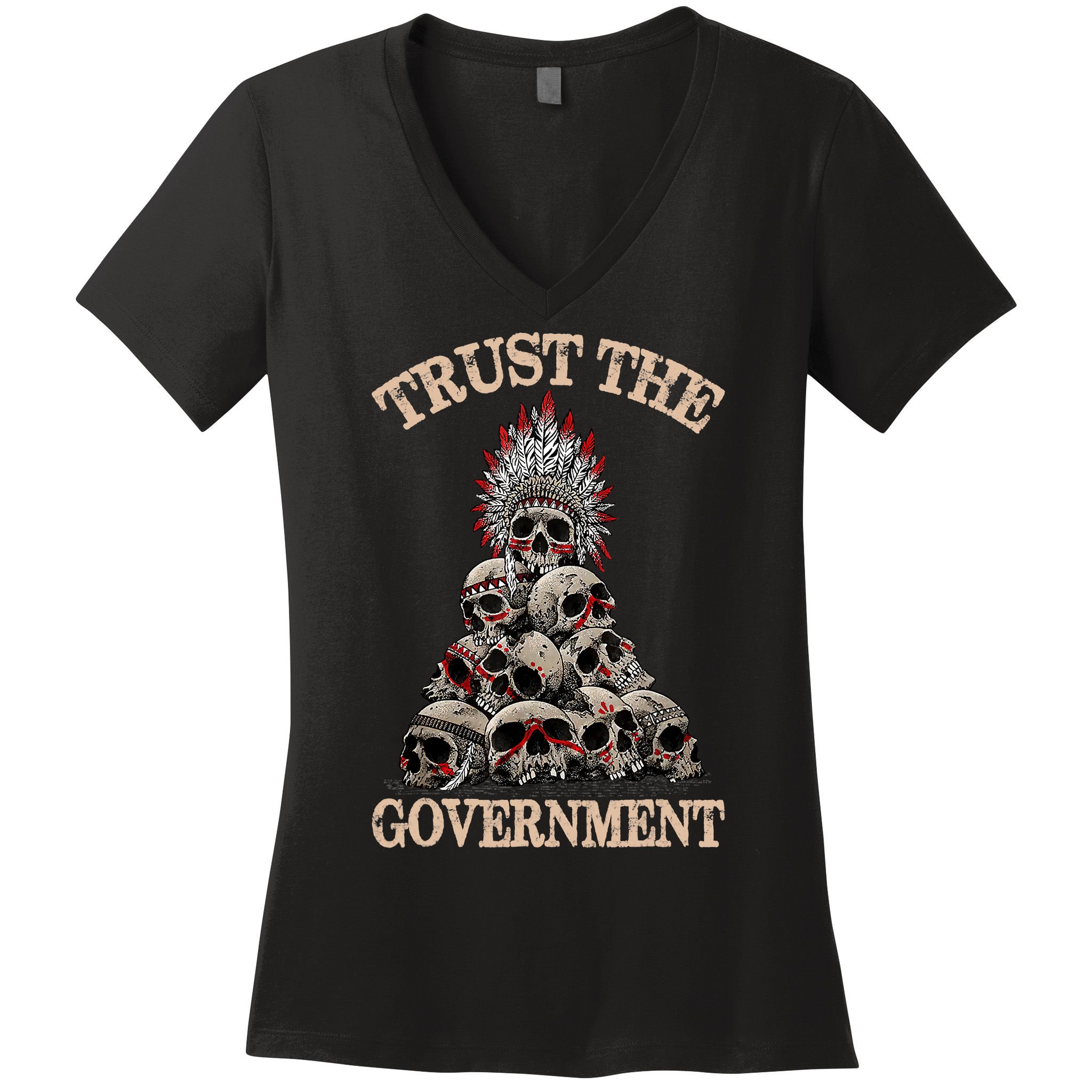Vintage Trust The Government Skull Native American Women's V-Neck T-Shirt
