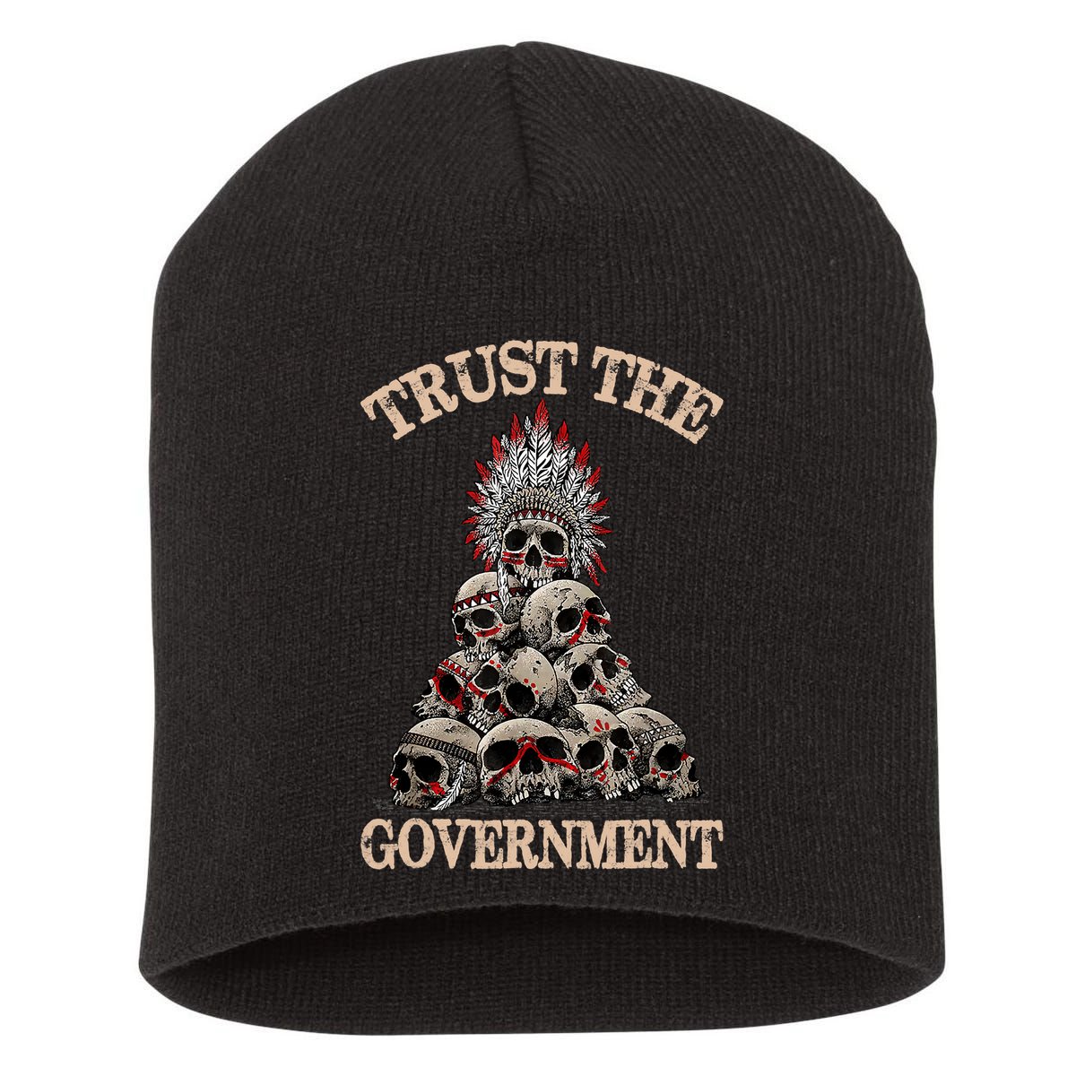Vintage Trust The Government Skull Native American Short Acrylic Beanie