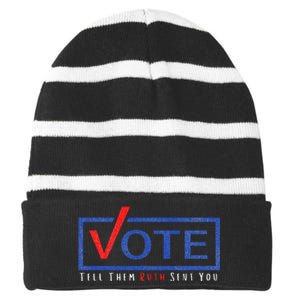 Vote Tell Them Ruth Sent You Political Feminist Distressed Striped Beanie with Solid Band