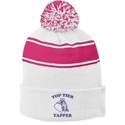 Vintage Top Tier Yapper Meme Retro Cartoon Stripe Pom Pom Beanie