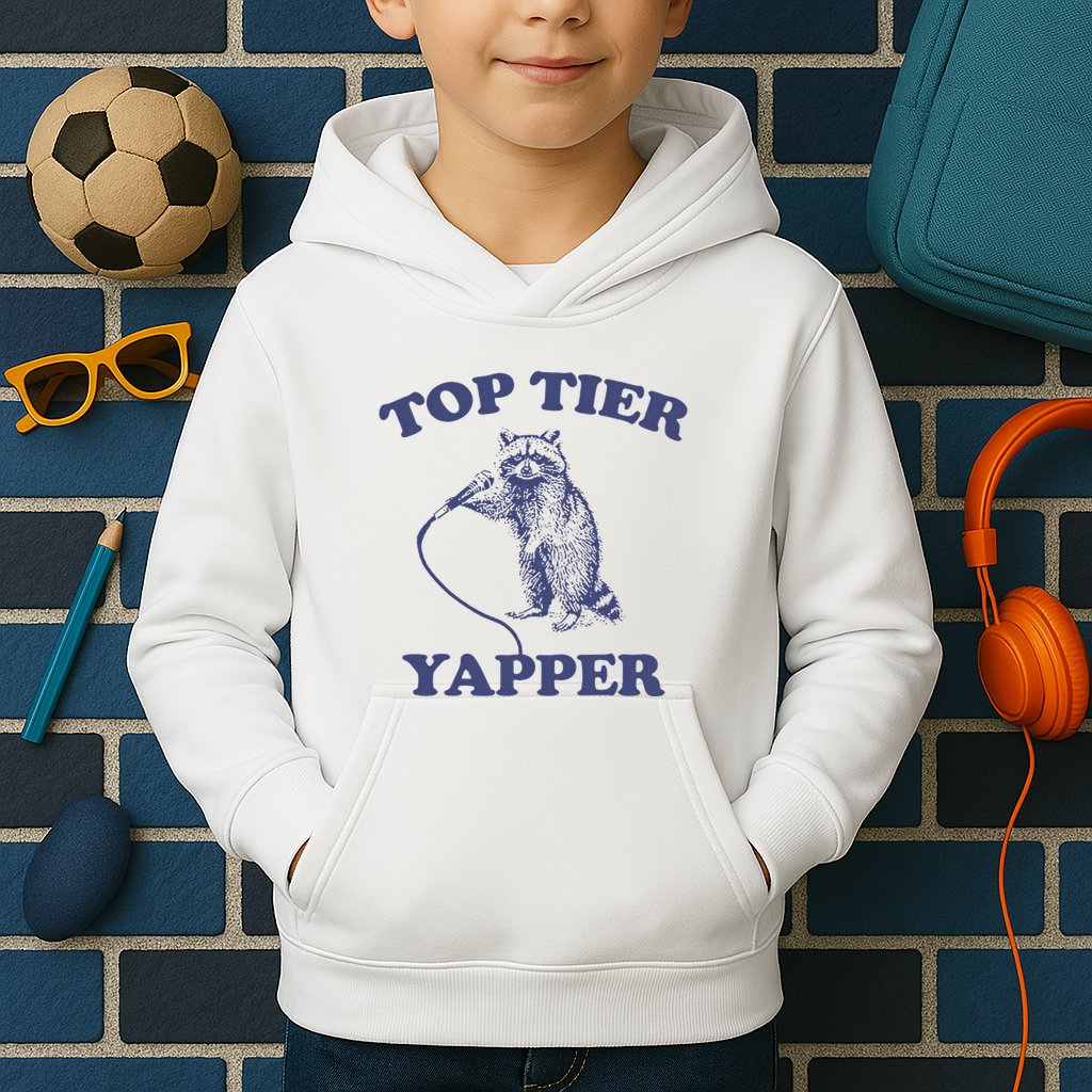 Vintage Top Tier Yapper Meme Retro Cartoon Kids Hoodie