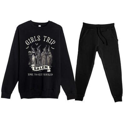 Vintage Trip To Salem Time To Get Wicked Halloween Premium Crewneck Sweatsuit Set