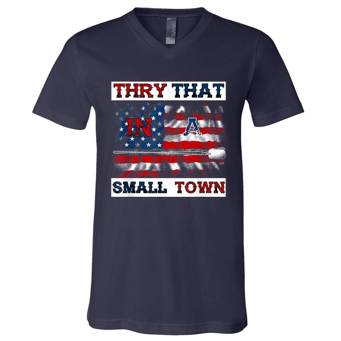 Vintage Try That In My Town American Flag For Women Men V-Neck T-Shirt