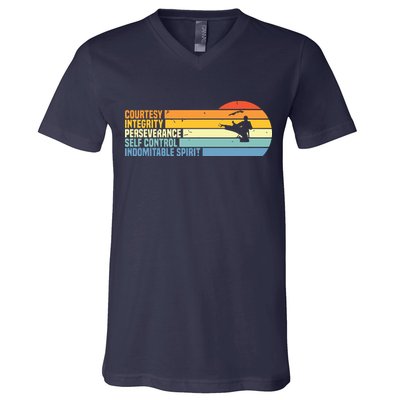 Vintage Taekwondo Tenets Martial Arts Graphic Tee V-Neck T-Shirt