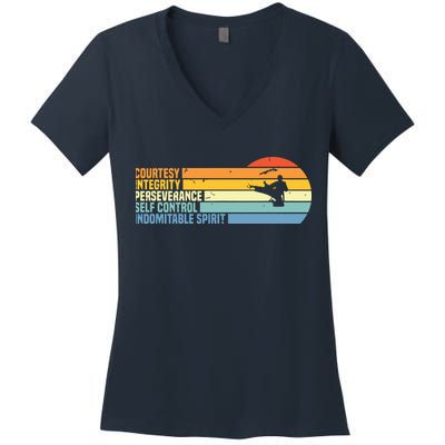 Vintage Taekwondo Tenets Martial Arts Graphic Tee Women's V-Neck T-Shirt