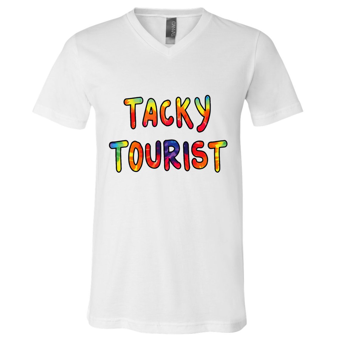 Vacation Tacky Tourist Costume Tie Dye Tacky Traveler Day V-Neck T-Shirt