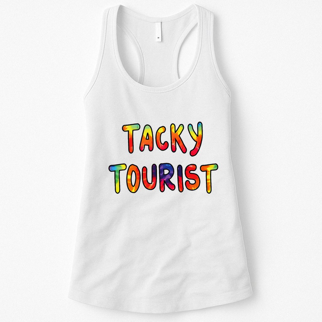 Vacation Tacky Tourist Costume Tie Dye Tacky Traveler Day Womens Tank Top