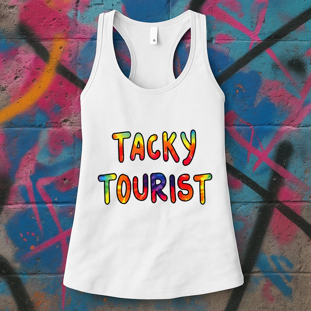 Vacation Tacky Tourist Costume Tie Dye Tacky Traveler Day Womens Tank Top