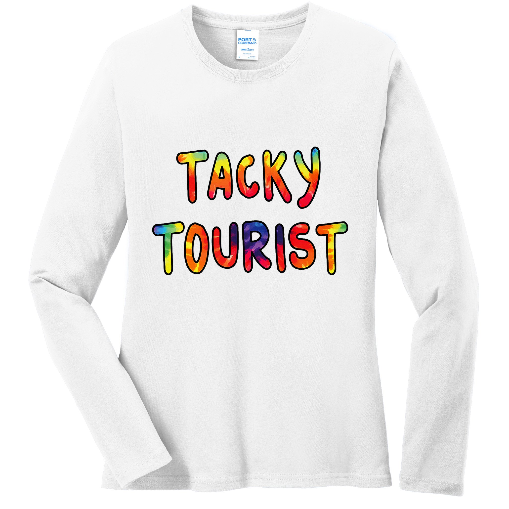 Vacation Tacky Tourist Costume Tie Dye Tacky Traveler Day Ladies Long Sleeve Shirt
