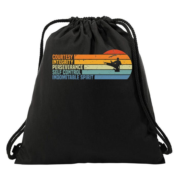 Vintage Taekwondo Tenets Martial Arts Graphic Drawstring Bag