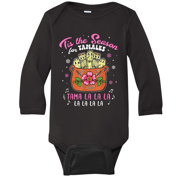 Vintage Tis The Season For Tamales Christmas Mexican Food Baby Long Sleeve Bodysuit