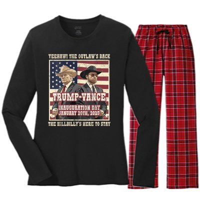 Victory Trump Vance 2024 Outlaw Hillbily Inauguration Women's Long Sleeve Flannel Pajama Set 