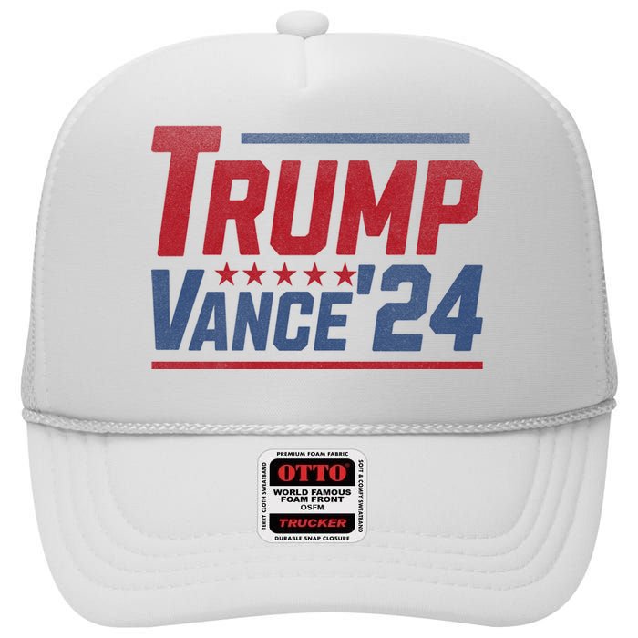 Vintage Trump Vance 24 Make America Great Again Usa Election High Crown Mesh Back Trucker Hat