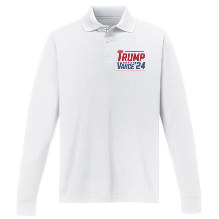 Vintage Trump Vance 24 Make America Great Again Usa Election Performance Long Sleeve Polo