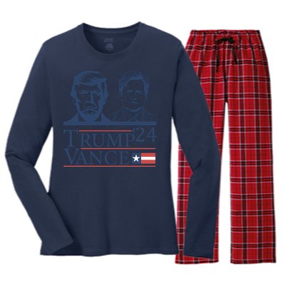 Vote Trump Vance Face 2024 Women's Long Sleeve Flannel Pajama Set 