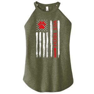 Vet Tech Veterinary Technician American Flag Paw Print Gift Women’s Perfect Tri Rocker Tank