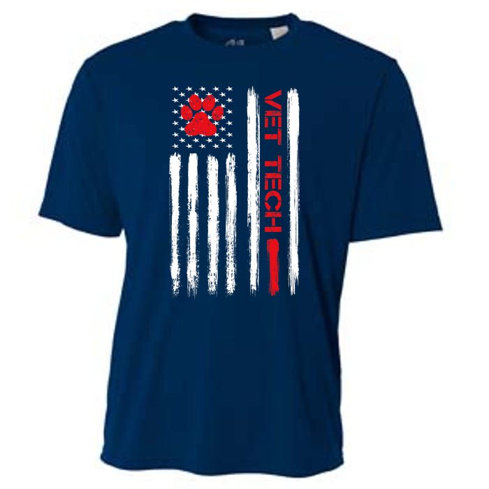 Vet Tech Veterinary Technician American Flag Paw Print Gift Cooling Performance Crew T-Shirt