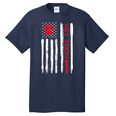 Vet Tech Veterinary Technician American Flag Paw Print Gift Tall T-Shirt