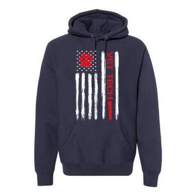 Vet Tech Veterinary Technician American Flag Paw Print Gift Premium Hoodie