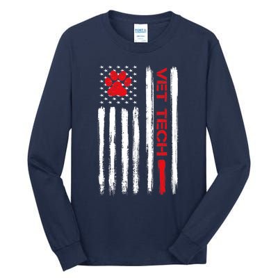 Vet Tech Veterinary Technician American Flag Paw Print Gift Tall Long Sleeve T-Shirt