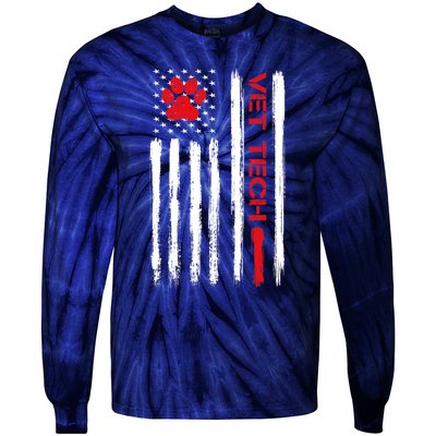 Vet Tech Veterinary Technician American Flag Paw Print Gift Tie-Dye Long Sleeve Shirt