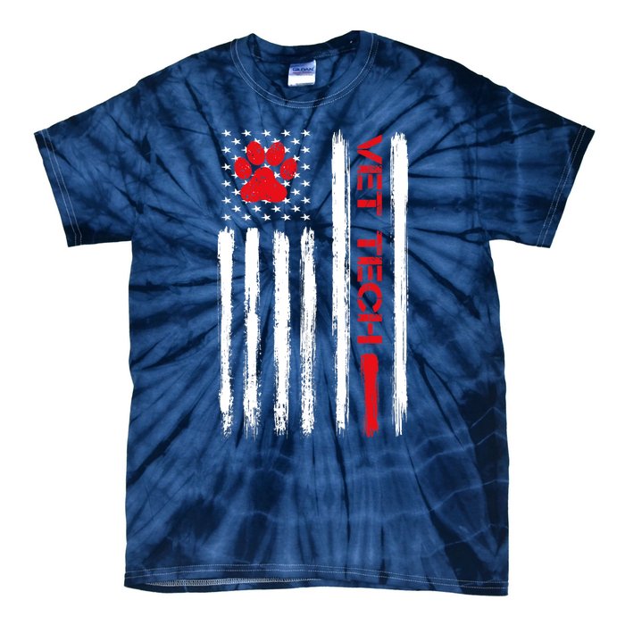 Vet Tech Veterinary Technician American Flag Paw Print Gift Tie-Dye T-Shirt