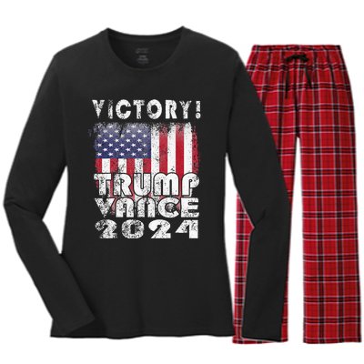 Victory Trump Vance 2024 President Election Celebration Usa Women's Long Sleeve Flannel Pajama Set 