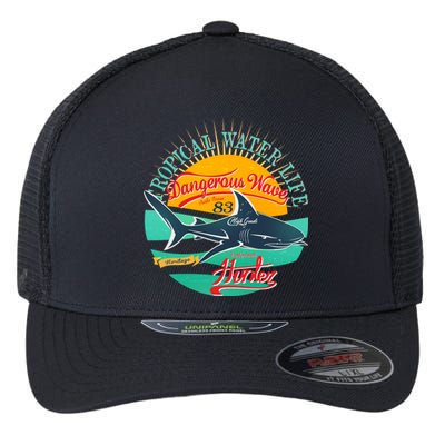 Vintage Tropical Water Life Dangerous Wave Hunter Shark Flexfit Unipanel Trucker Cap