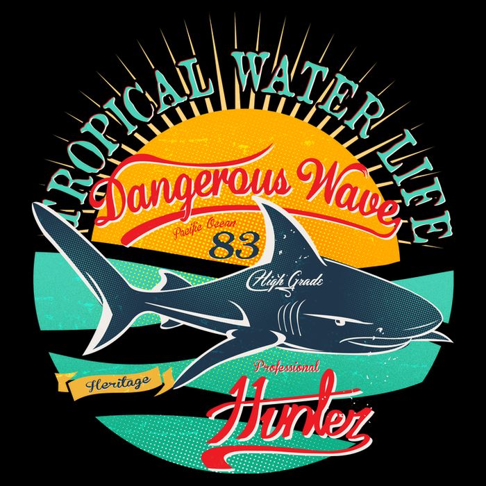 Vintage Tropical Water Life Dangerous Wave Hunter Shark Bucket Hat