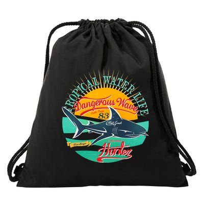 Vintage Tropical Water Life Dangerous Wave Hunter Shark Drawstring Bag