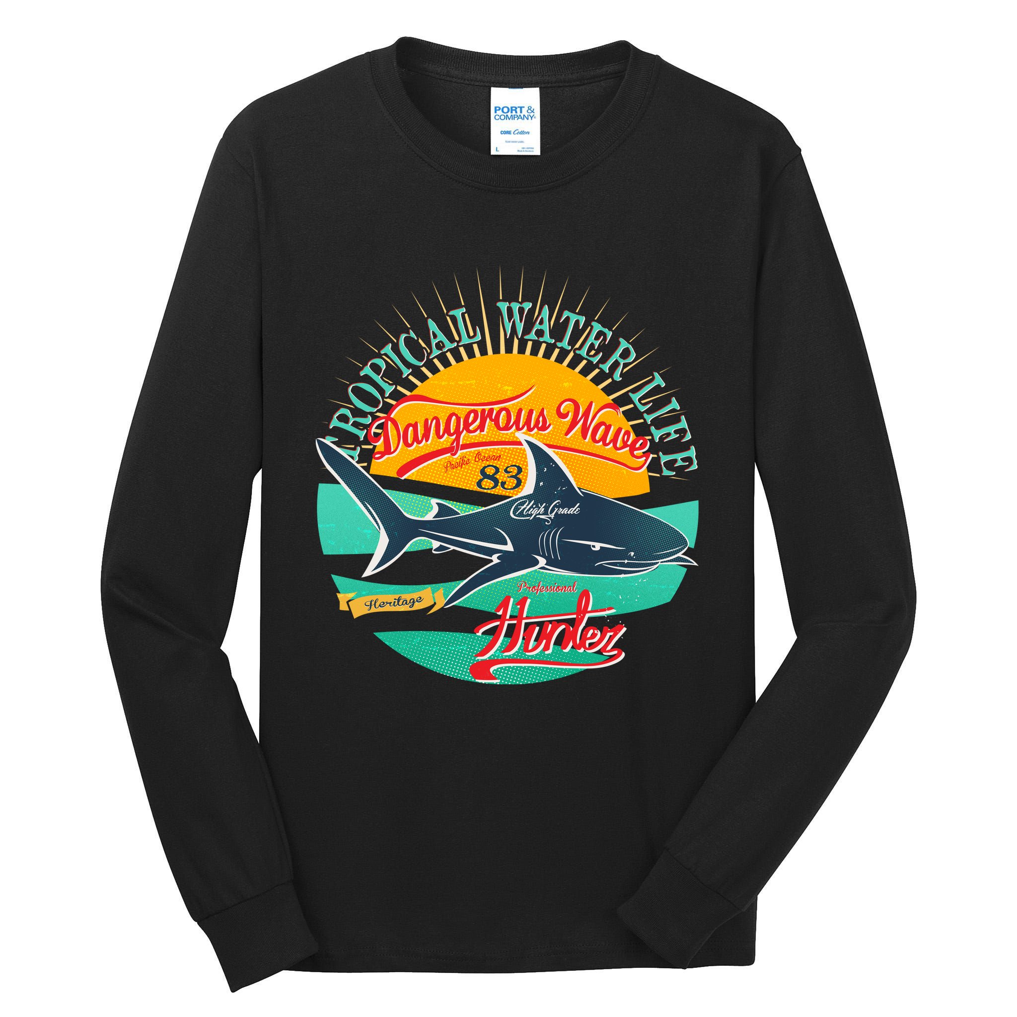 Vintage Tropical Water Life Dangerous Wave Hunter Shark Tall Long Sleeve T-Shirt