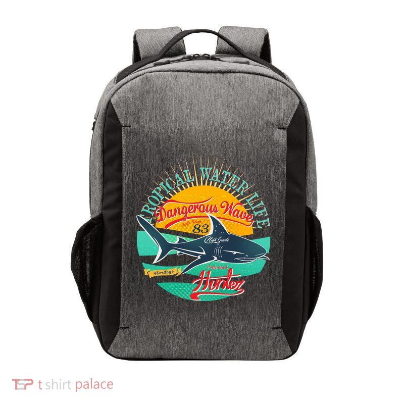 Vintage Tropical Water Life Dangerous Wave Hunter Shark Vector Backpack