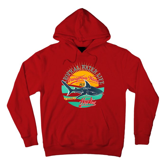 Vintage Tropical Water Life Dangerous Wave Hunter Shark Hoodie