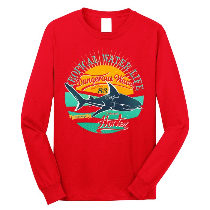 Vintage Tropical Water Life Dangerous Wave Hunter Shark Long Sleeve Shirt