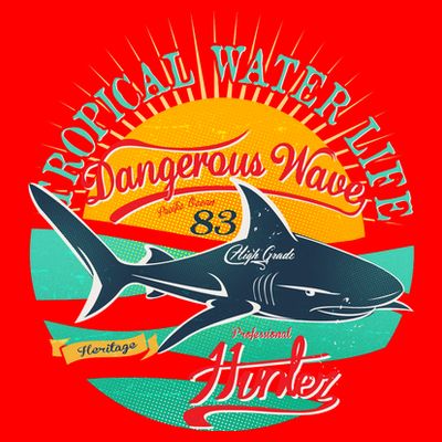 Vintage Tropical Water Life Dangerous Wave Hunter Shark T-Shirt